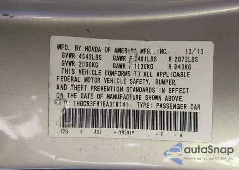 2014 Honda Accord Ex-L V-6 from USA, damaged, VIN 1HGCR3F81EA018141